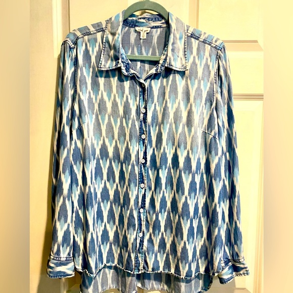 Tribal Blue Cotton Button Down Shirt